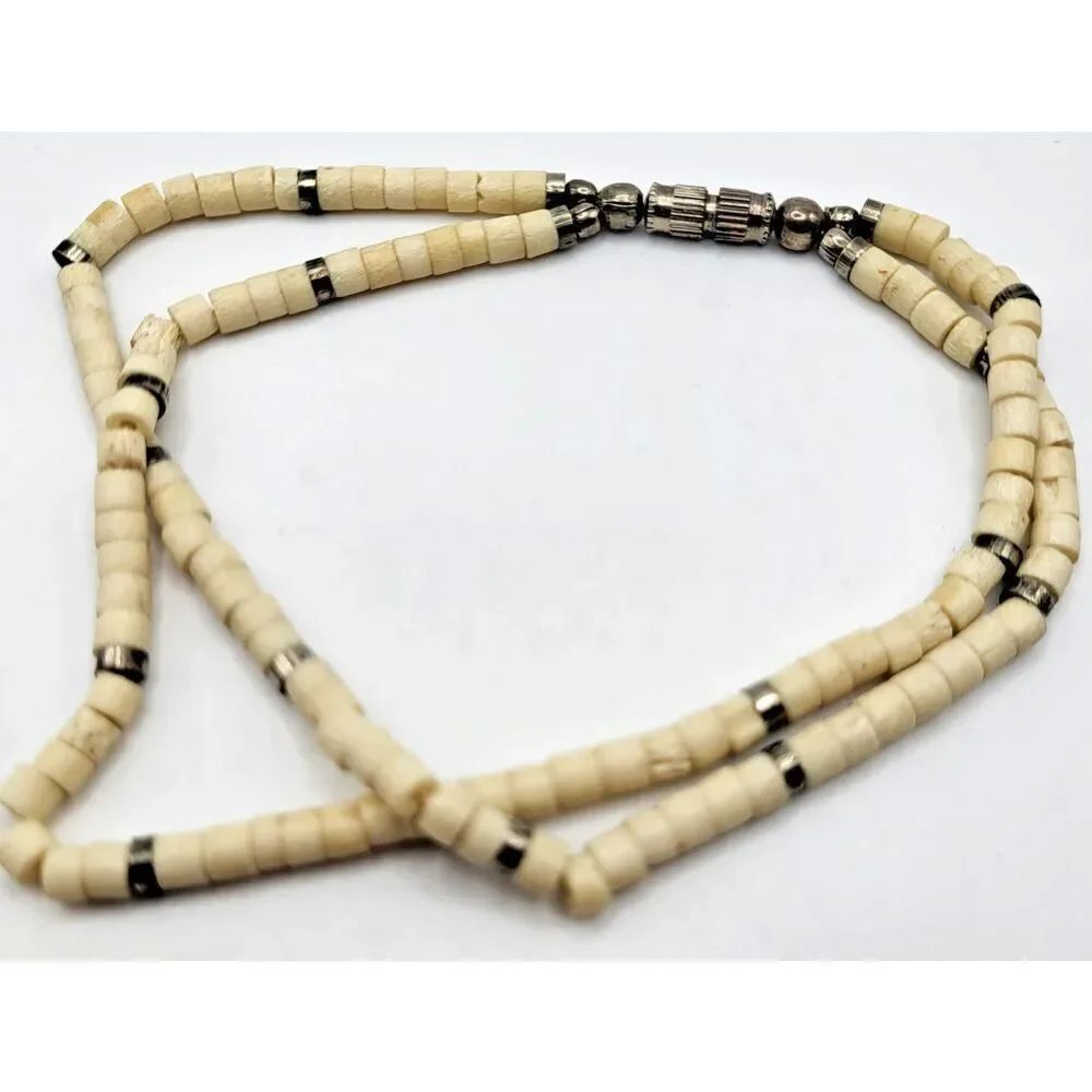 Vintage Heishi Bovine Carved Shell Horn Anklets Double Layer 10in